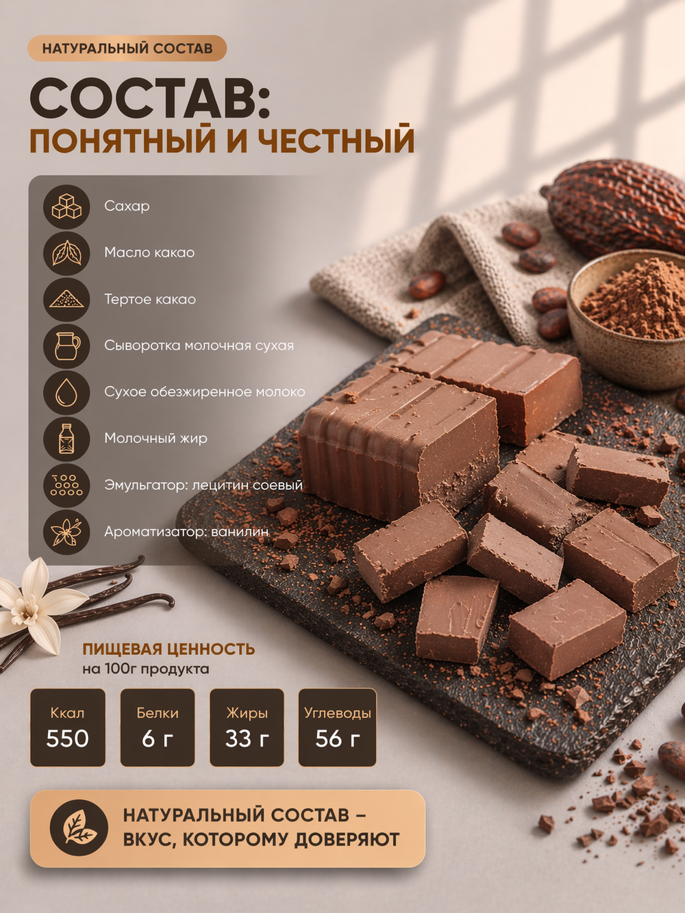 Молочный шоколад брикет, кондитерский, премиум