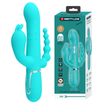 Аквамариновый вибратор для тройной стимуляции Cammy - 22,2 см. (Цвет: аквамариновый)