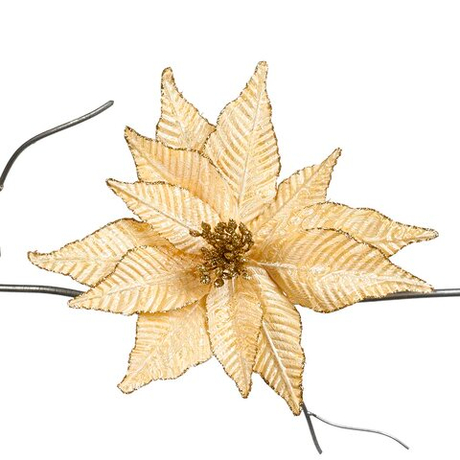 Пуансеттия на клипсе 30см Goodwill кремовая/желтая/золотая