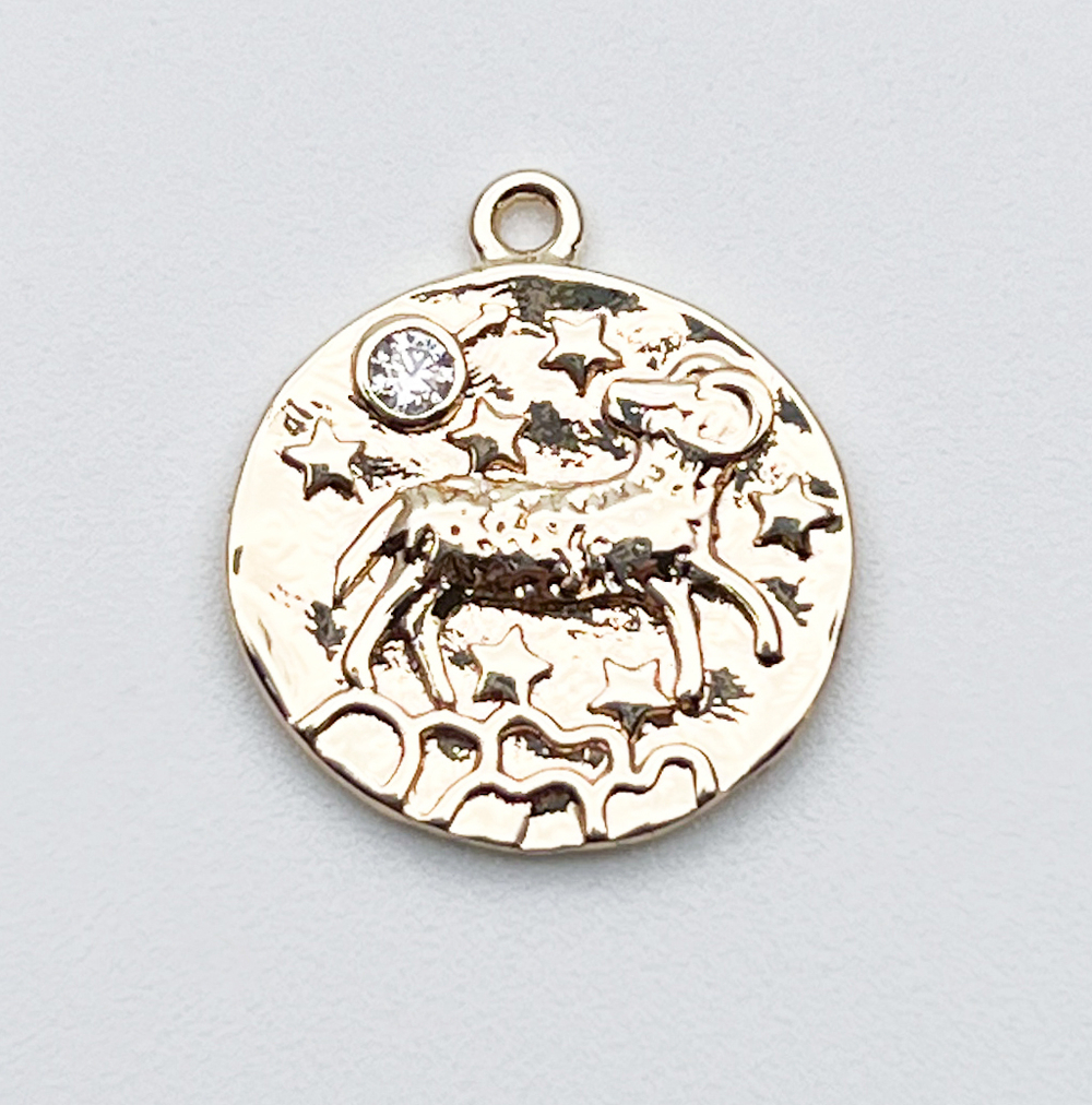 Подвеска Знак Зодиака Овен, цвет золото, фианит, размер 16*14 мм, цена за 1 шт