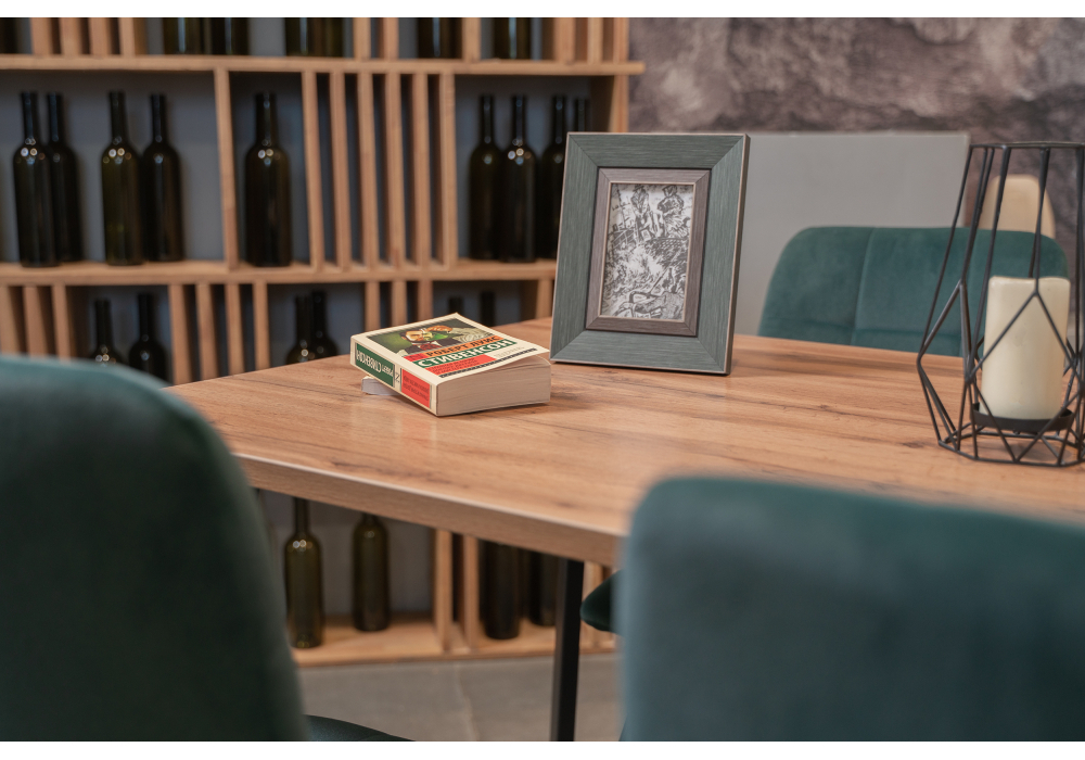 Стол деревянный Woodville Тринити Лофт 120 25 мм дуб делано темный, черный матовый, ножки черные