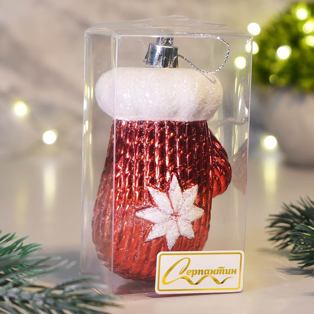 Елочная игрушка "Новогодняя варежка" 5*4*10см, красный