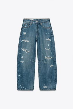 ZARA ДЖИНСЫ-БАЛЛОНЫ СРЕДНЕЙ ПОСАДКИ TRF, СИНИЙ