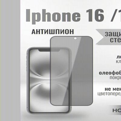 Защитное стекло Hoco Антишпион для iPhone iP16/15 премиального качества (G11) 013359 Черный