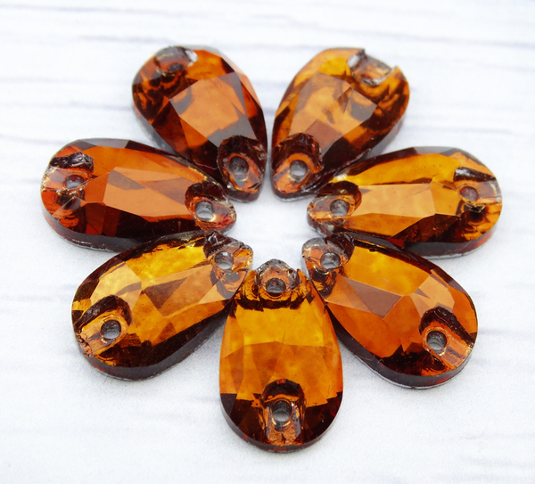 ХК018НН712 Хрустальные стразы круглые пришивные "капля", цвет: янтарный, размер: 7х12 мм, 10 шт.