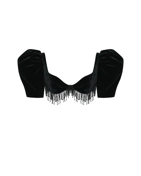 Топ укороченный из бархата с объемными рукавами