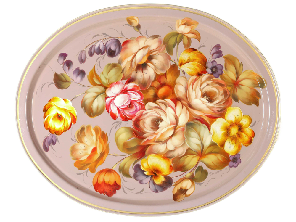 Жостовский поднос декоративный, размер 51х41 см (A26), металлический