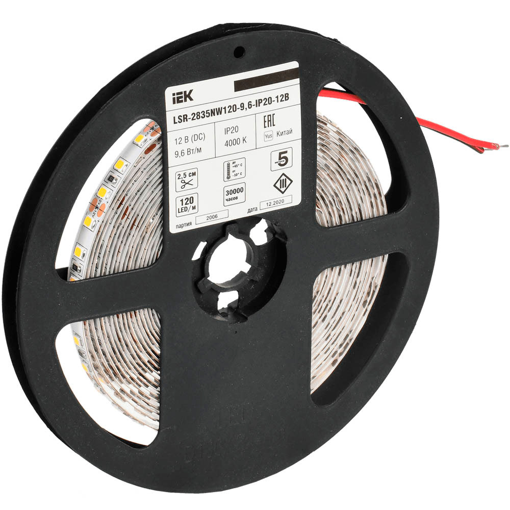 Лента светодиодная IEK 9,6Вт 120LED 4000к 12В бел IP20 5м