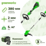 Аккумуляторный триммер Greenworks GD40LTK5 40В (1 x 5 Ач, ЗУ) захват 380 мм, 5 кг, 2112207UG