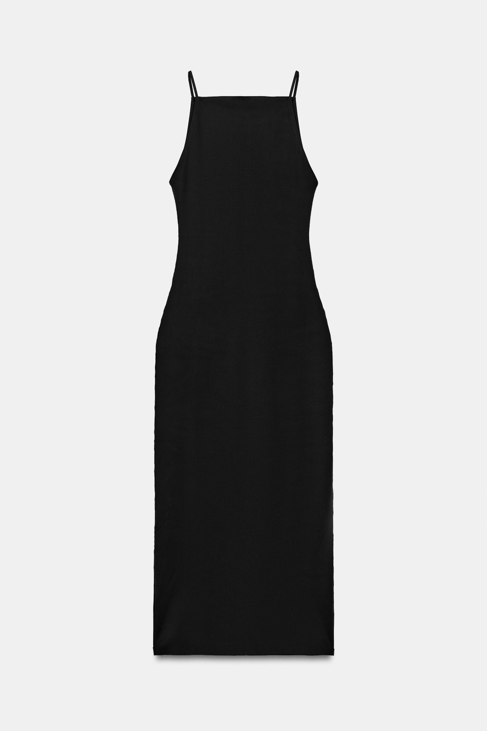 ZARA ПЛАТЬЕ МИДИ ИЗ СМЕСОВОГО ПОЛИАМИДА, ЧЕРНЫЙ