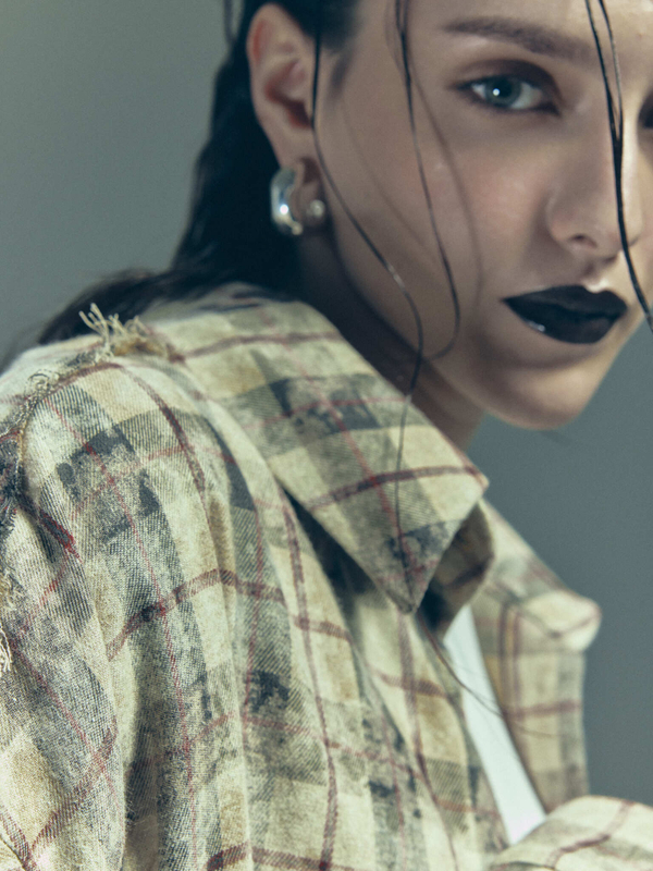 Рубашка Grunge с отстегивающимися рукавами, бежево-черная