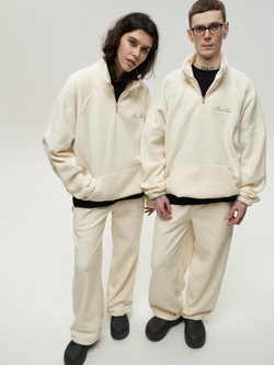 Drawstring Half-Zipped Sweatshirt Cream