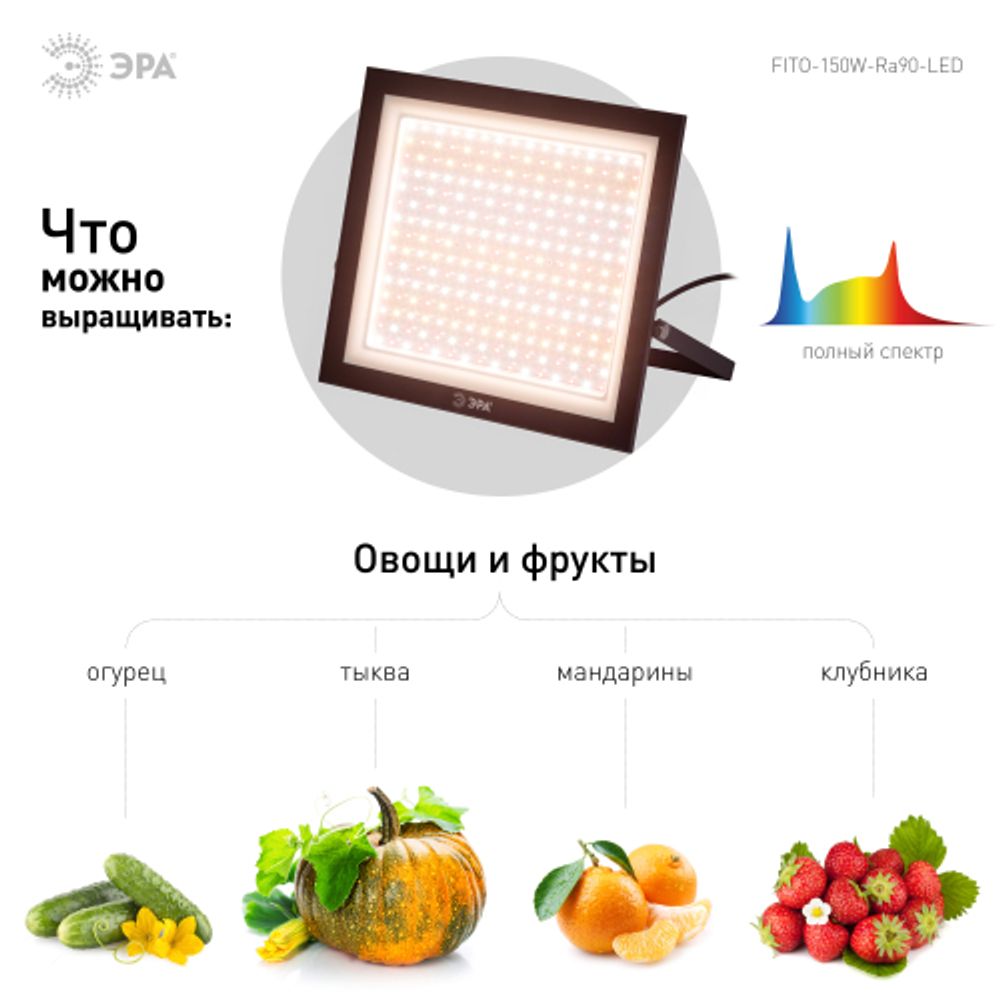 Фитопрожектор для растений светодиодный ЭРА FITO-150W-Ra90-LED полного спектра профессиональный 150 Вт