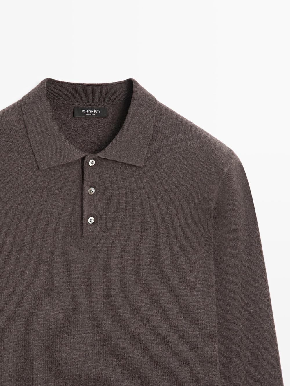 Massimo Dutti Свитер из смесовой шерсти с воротником поло, коричневый