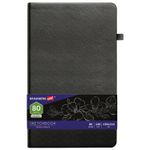 Скетчбук, черная бумага 140 г/м2 130х210 мм, 80 л., КОЖЗАМ, резинка, карман, BRAUBERG ART, черный, 113203