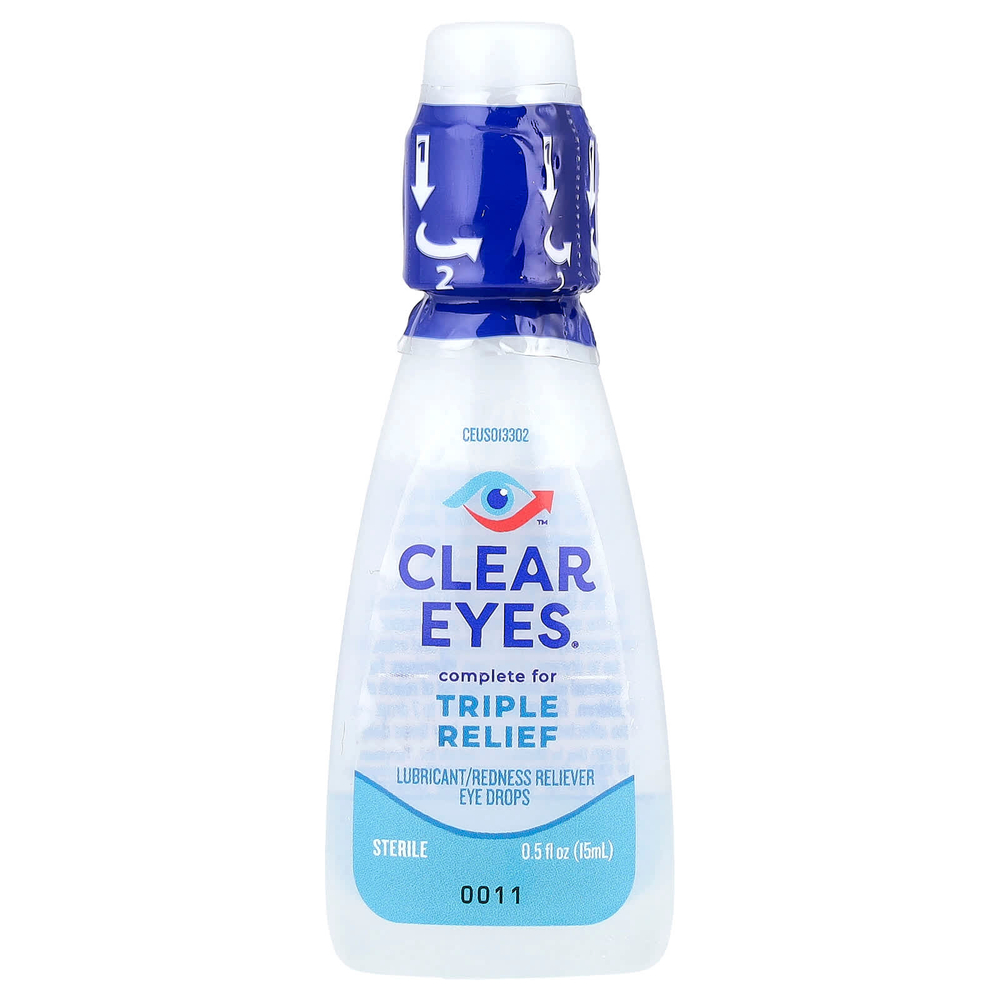 Clear Eyes, Triple Action, увлажняющие / снимающие покраснение капли для глаз, 15 мл (0,5 жидк. унц.)
