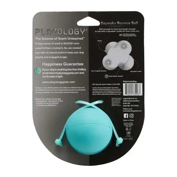 Жевательный тройной мяч Playology SQUEAKY BOUNCE BALL для собак средних и крупных пород с пищалкой и с ароматом говядины, цвет голубой