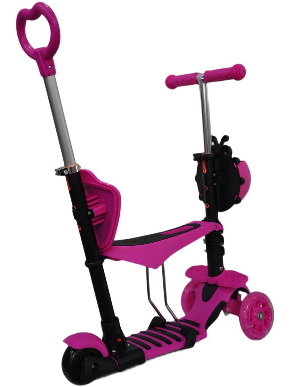Самокат трехколесный детский, с ручкой, разборный, 3 в 1 с сиденьем, корзинкой и родительской ручкой
