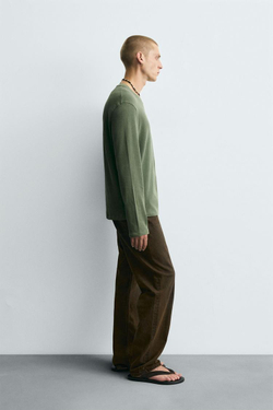 ZARA ДЖЕМПЕР ИЗ ВЫСТИРАННОГО ХЛОПКА, ЛИНЯЛЫЙ ЗЕЛЕНЫЙ