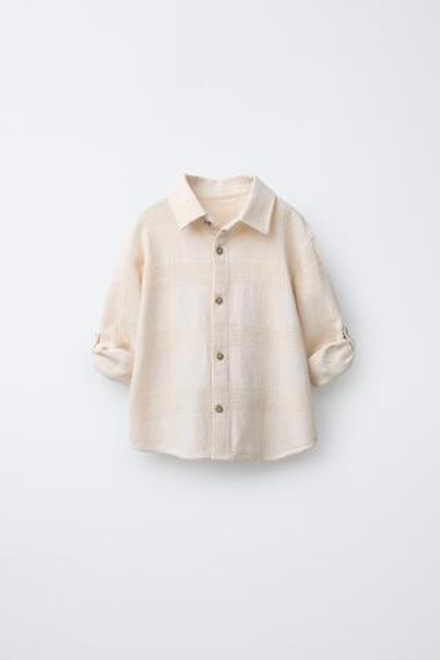 ZARA РУБАШКА С РЕГУЛИРУЕМЫМИ РУКАВАМИ, ЭКРЮ