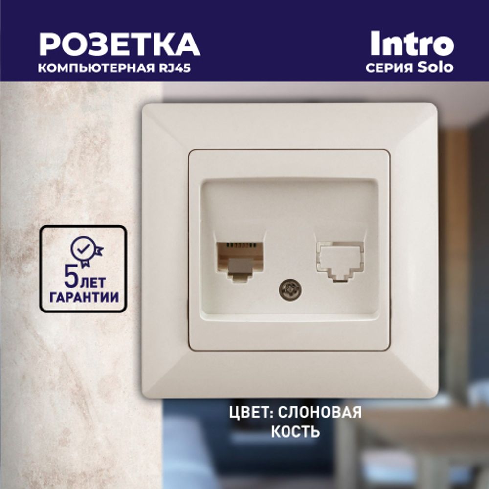 Розетка Intro Solo 4-303-02 информационная RJ45, СУ, слоновая кость
