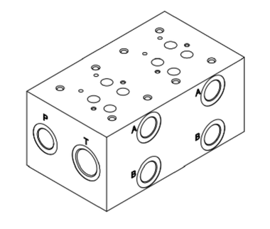 EM207/2Y - Плита для распределителей и клапанов Ду16, двухместная, ISO 4401-07 / CETOP07, P-A-B= G1", T=G11/4", MA-MB=G1/4", сбоку