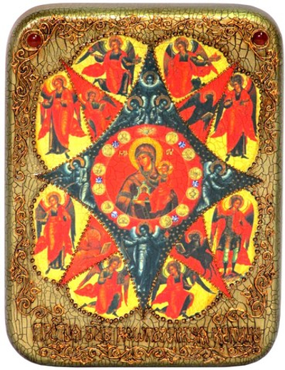 Инкрустированная икона Образ Божией Матери Неопалимая купина 20х15см на натуральном дереве в подарочной коробке