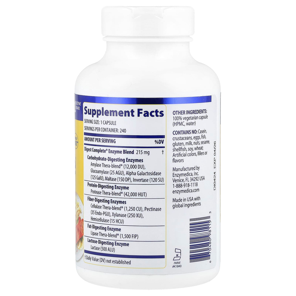 Enzymedica, Digest, полная формула ферментов, 240 капсул
