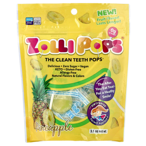 Zollipops, The Clean Teeth Pops®, со вкусом ананаса, 100 г (3,1 унции)