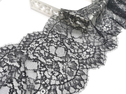 Кружево шантильи, ОПТ, с ресничками, 23 см, черное, купон (3м), SK-2503