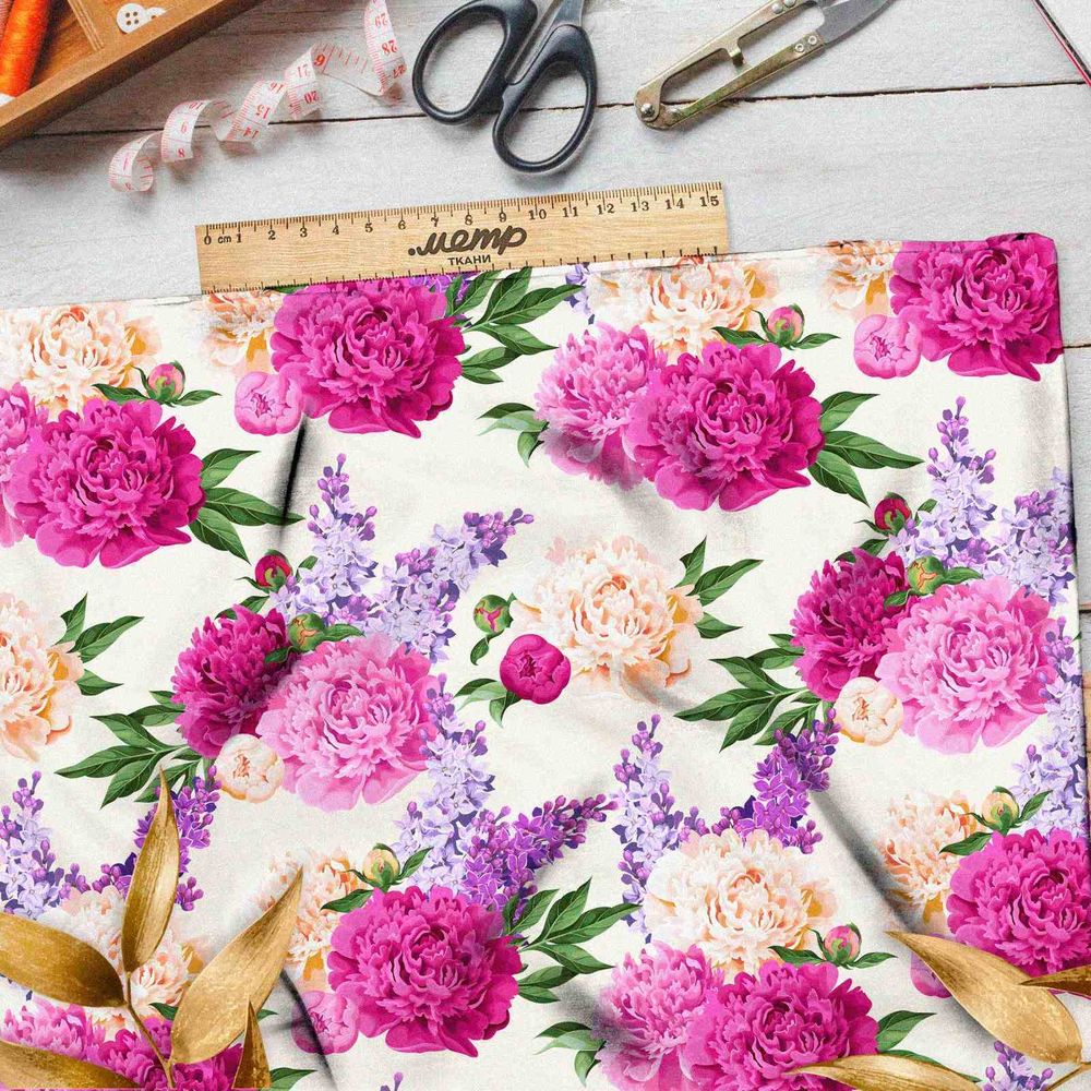 Ткань футер 2-х нитка насыщенные пионы