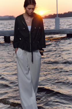 ZARA КУРТКА САФАРИ ИЗ ЛЬНА, МОРСКОЙ СИНИЙ