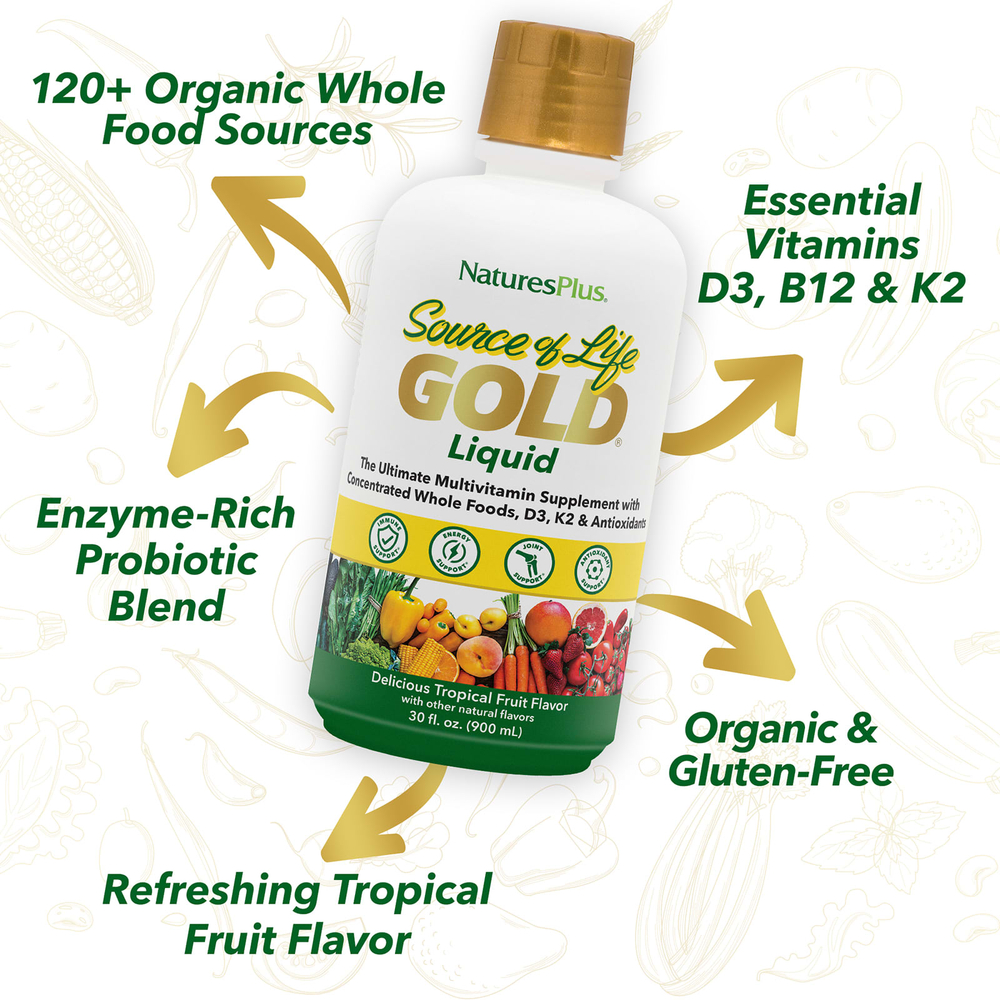 NaturesPlus, Source of Life Gold®, жидкое средство с тропическими фруктами, 900 мл (30 жидк. унций)