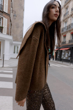 ZARA КАРДИГАН С ШАРФОМ, КОРИЧНЕВЫЙ