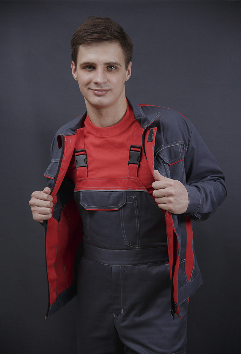 Костюм летний К-21 куртка+п/к цв.серо-красный