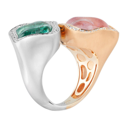 Кольцо с Турмалином, Морганитом и Бриллиантами, R0030-10/1