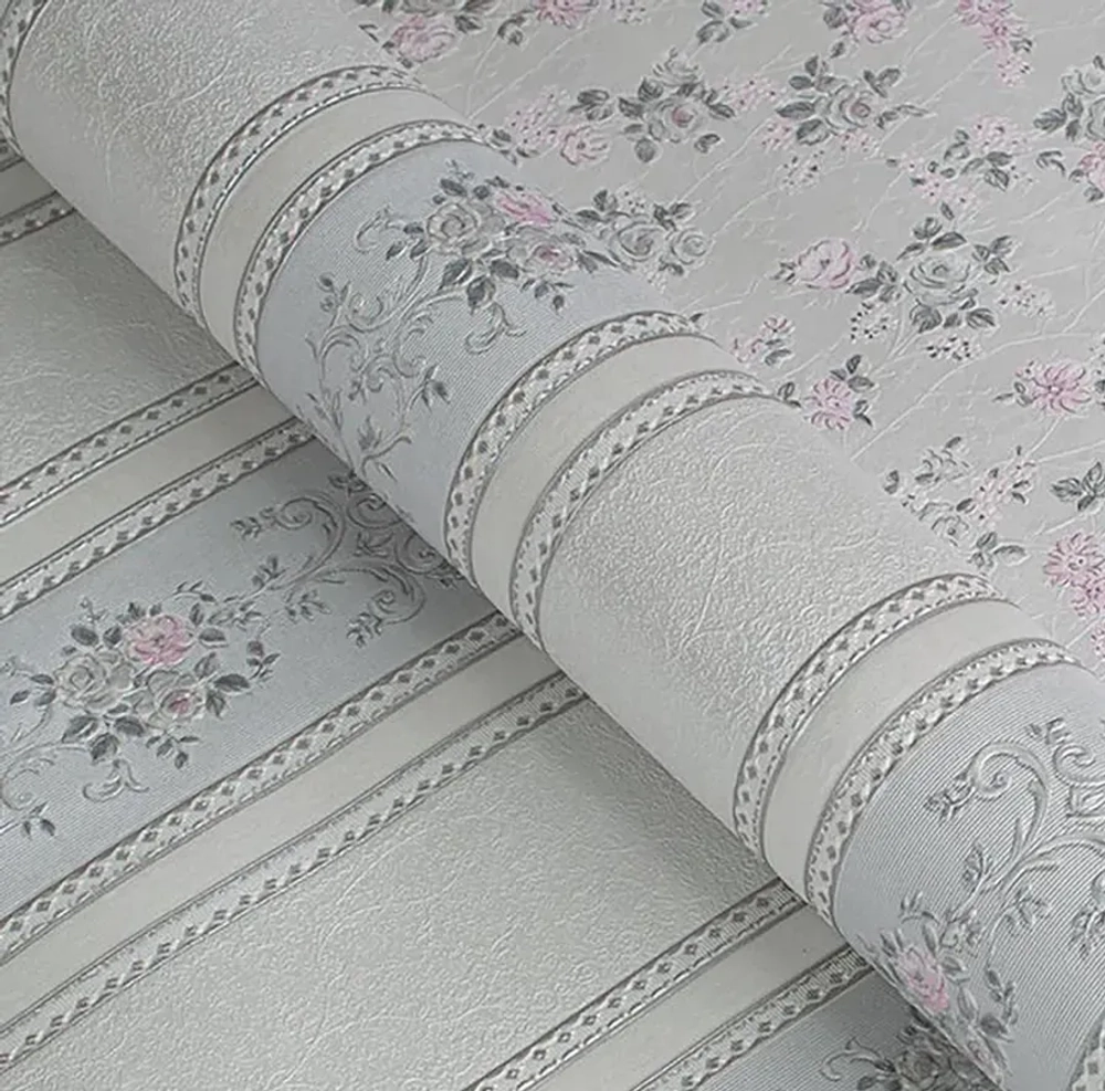 Обои бумажные Д877-06 Ситчик, полоска, флористика 0,53х10,05 м