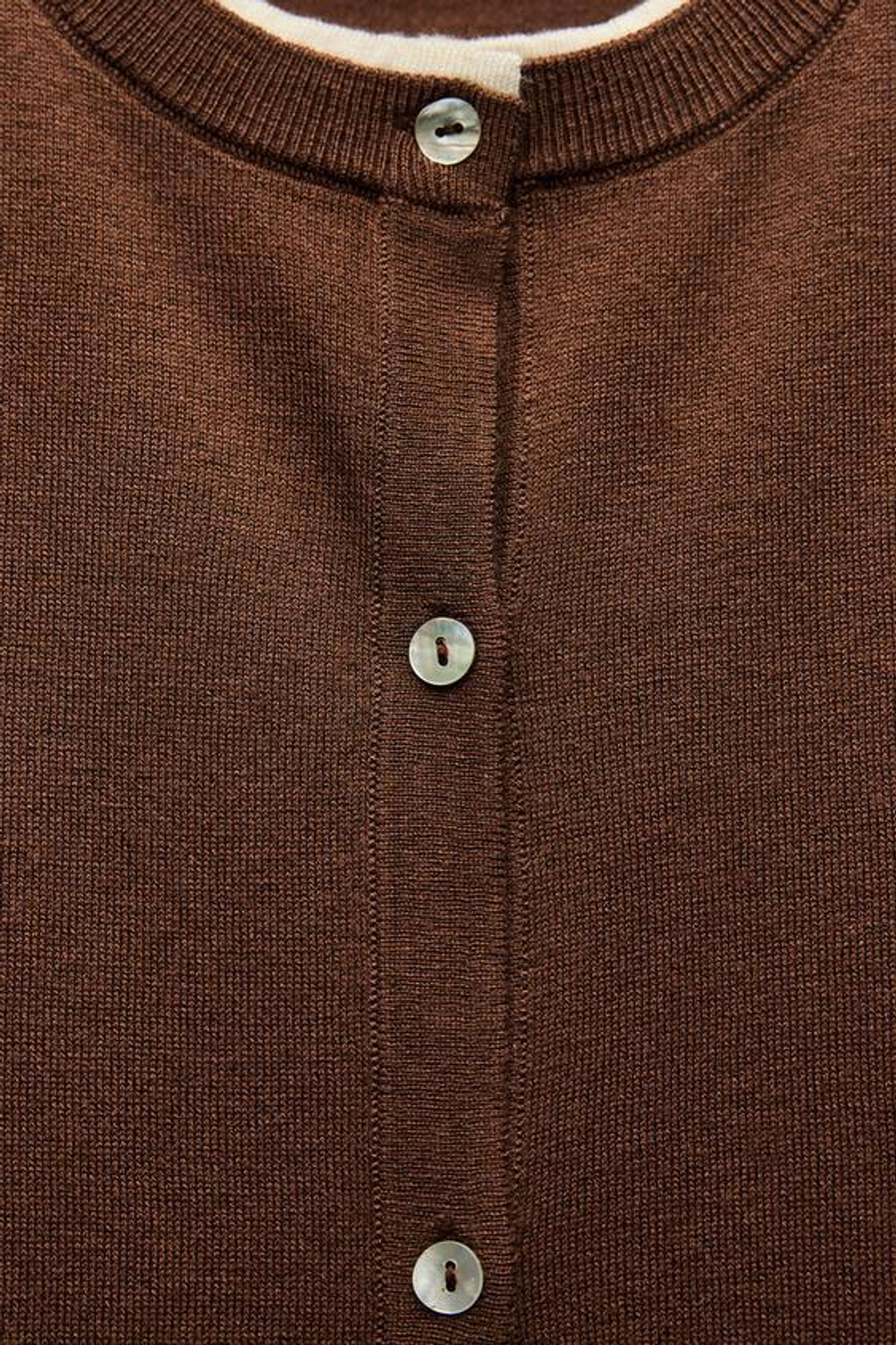 ZARA КАРДИГАН С КОНТРАСТНЫМИ КРОМКАМИ, КОРИЧНЕВЫЙ/ЭКРЮ