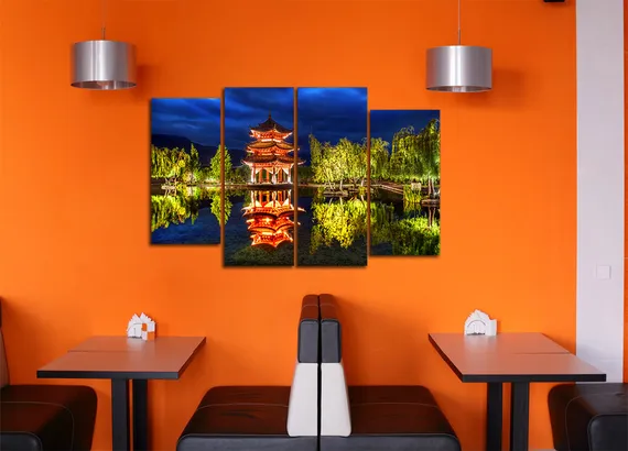 Модульная картина "Вечер в японском саду"