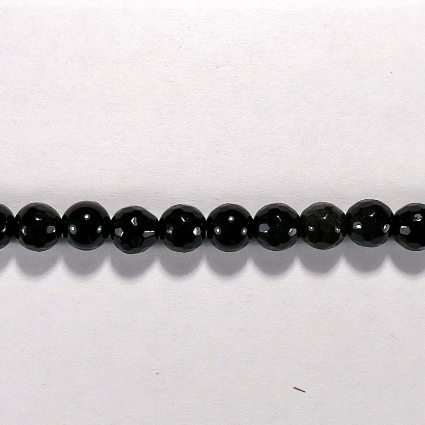 Бусина из обсидиана черного, фигурная, 6 мм (шар, граненая)