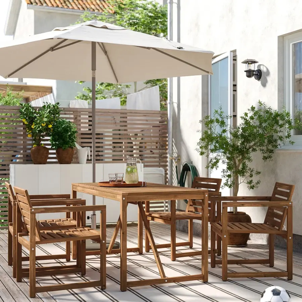 Стол + 4 стула с подлокотниками - IKEA NÄMMARÖ/NAMMARO/ НАММАРО ИКЕА, 67х66х7 см, коричневый