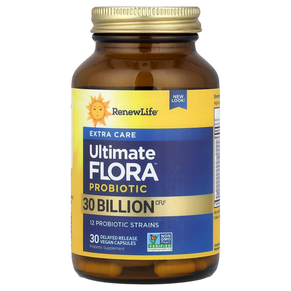 Renew Life, пробиотик Extra Care Ultimate Flora™, 30 млрд КОЕ, 30 веганских капсул с отсроченным высвобождением