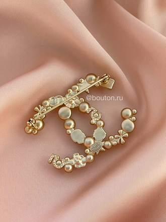 Брошь Шан. матовое золото стразы жемчуг 5