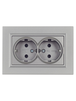 BRITE Розетка 2-местная с заземлением с защитными шторками 16А в сборе РСш12-3-БрС сталь IEK