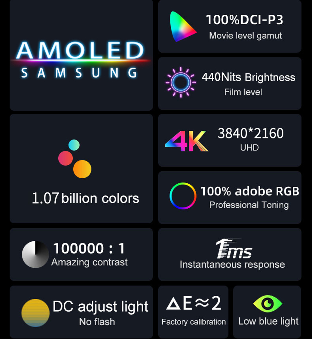 15.6" Портативный сенсорный монитор VCHANCE 4K OLED 3840x2160, 60 Гц