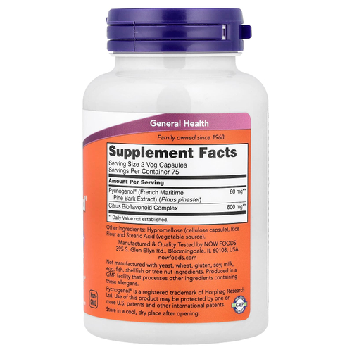 NOW Foods, Pycnogenol® с биофлавоноидами, 150 растительных капсул