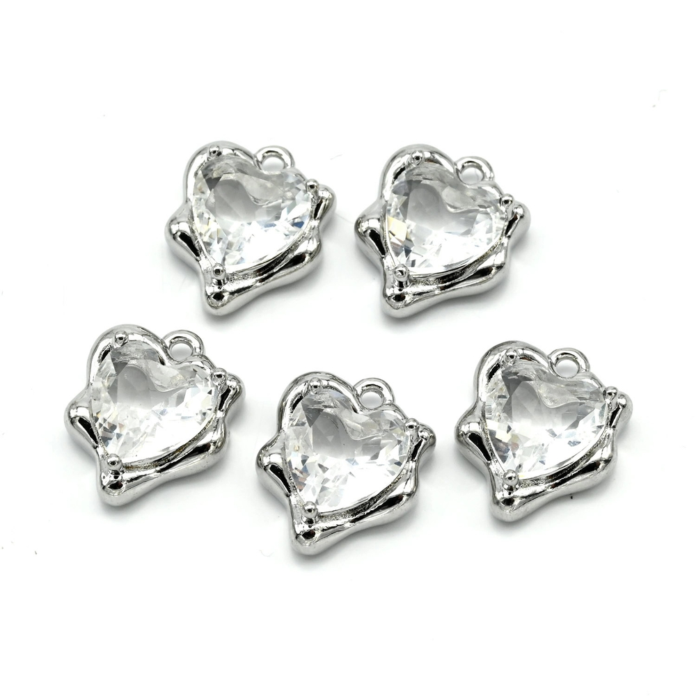 22503-пр Подвеска сердечко неровное 13*11мм с прозрачным фианитом, родий