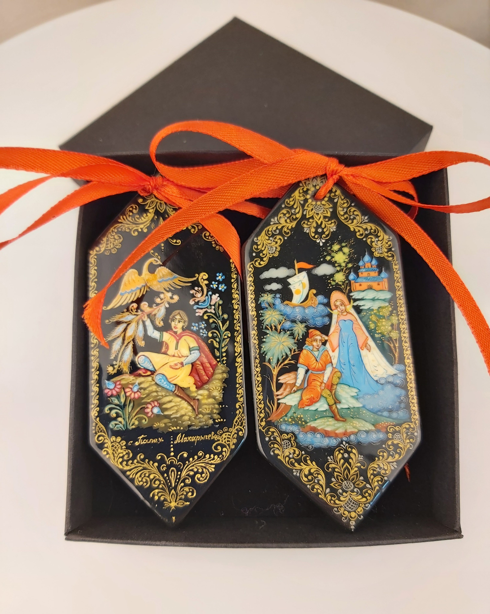 Набор ёлочных игрушек в форме конфет с росписью Палех "Сказки №11"