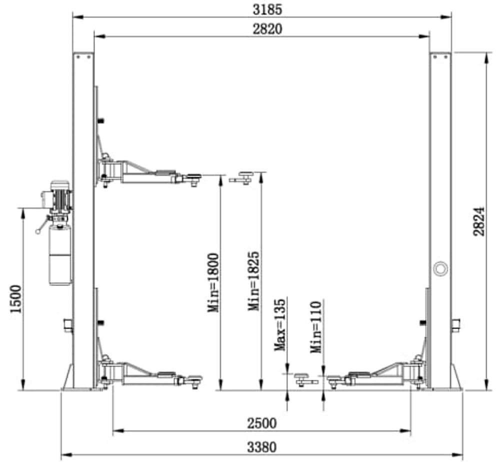 Подъемник 2-х стоечный с нижней связью, 4 т., ПГН2-4.0 (А) 380В