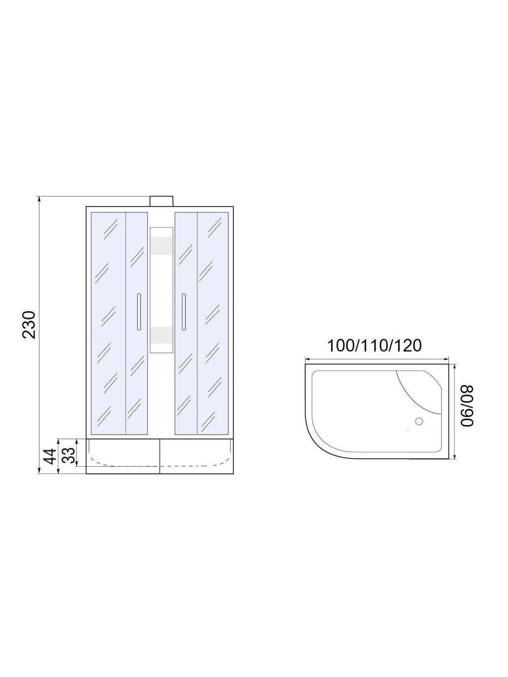 Душевая кабина МОНОМАХ  МОНОМАХ XL Б/К 110/80/44 МЗ R 110х80 см,  прозрачное с рисунком стекло, поддон высокий, правосторонняя